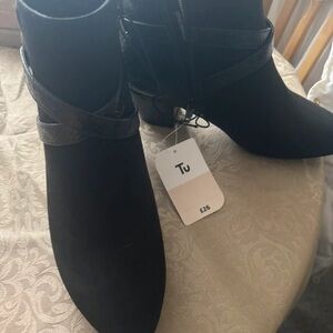 Black Suede Ankle Booties with Wrapped Strap